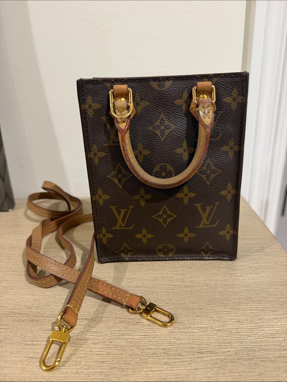 Louis Vuitton Brown Monogram Mini Tote Crossbody with Gold Hardware